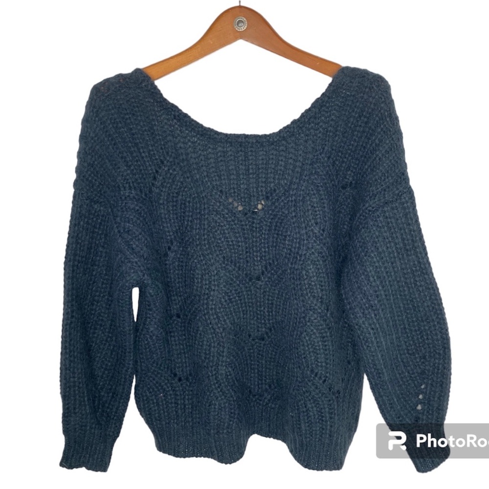 La Maille Sezane Sz S Mohair Blend Green Women Long Sleeve Chunky Knit Sweater.